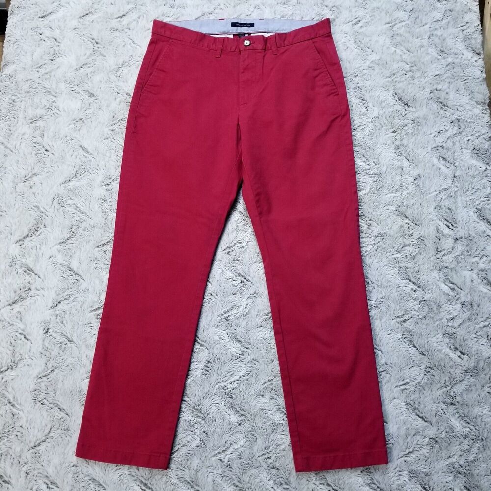 Tommy Hilfiger Chino Khakis Pants Mens 35x32 Red Flat Front Straight Canvas